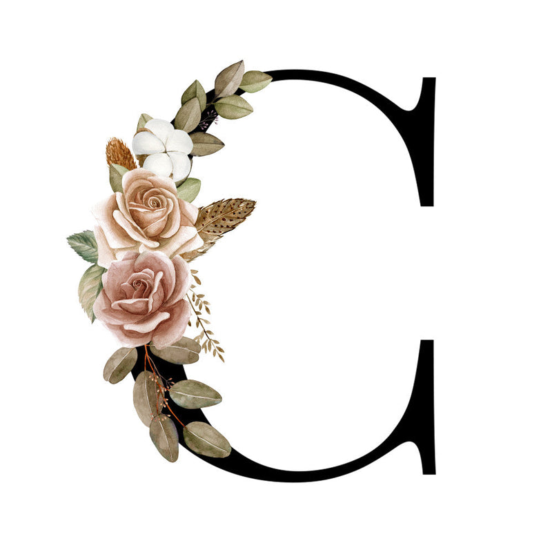 Alphabet with Watercolor Flowers Fabric Panel 33