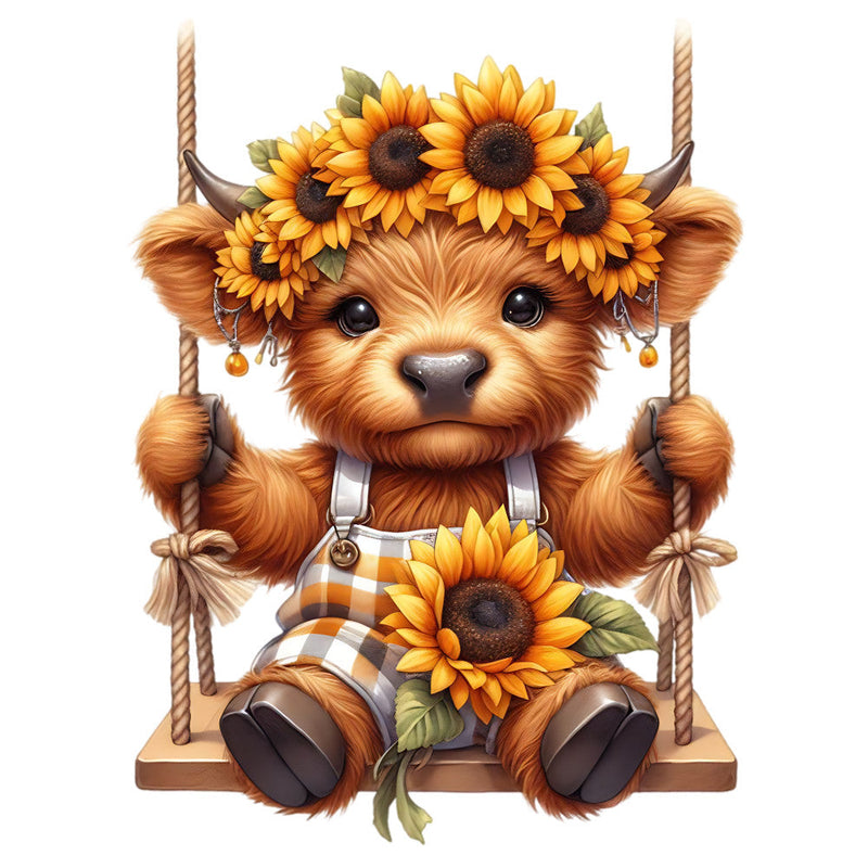 Sunflower Highland Cows Fabric Panel 23