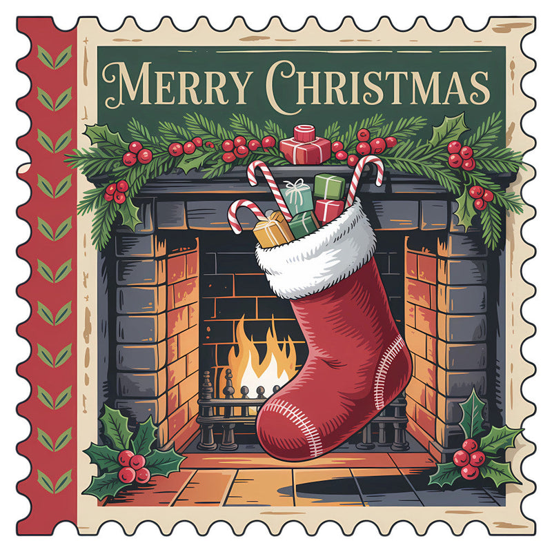 Vintage Christmas Stamps Fabric Panel 48