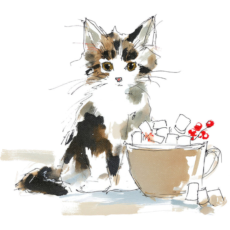 Handdrawn Christmas Cats Fabric Panel 9