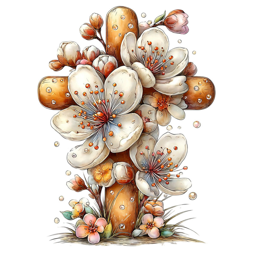 Old Rugged Floral Cross Fabric Panel 22