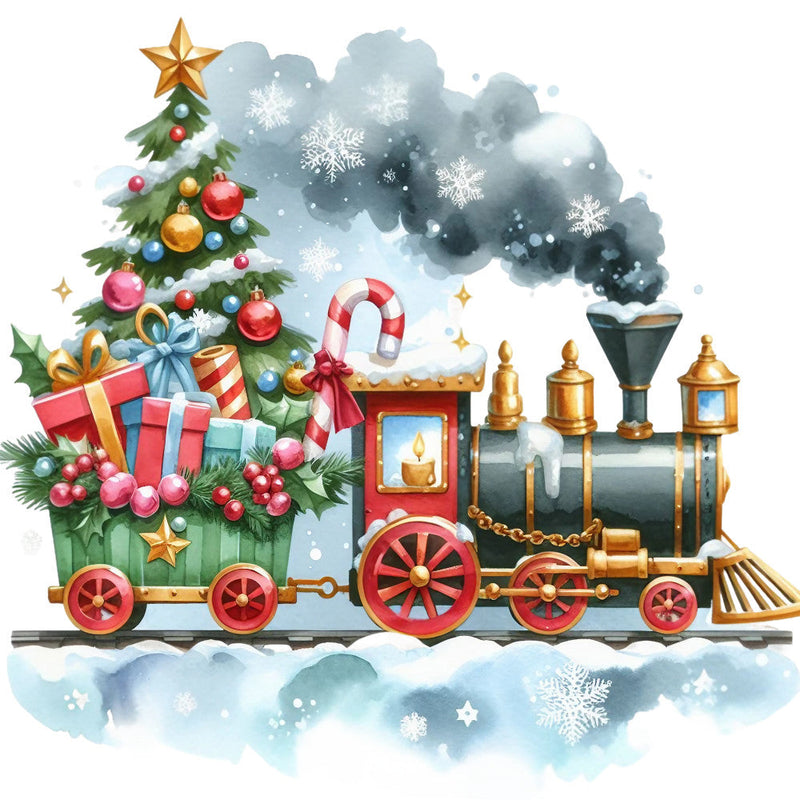 Christmas Spirit Trains Fabric Panel 5