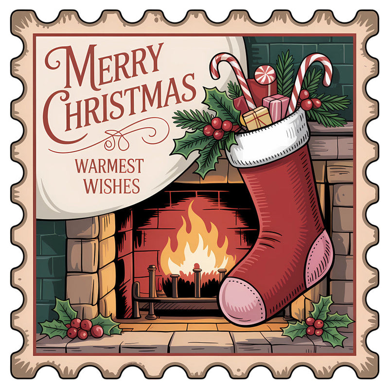 Vintage Christmas Stamps Fabric Panel 5