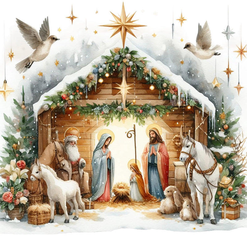 Detailed Christmas Nativity Scene Fabric Panel 12