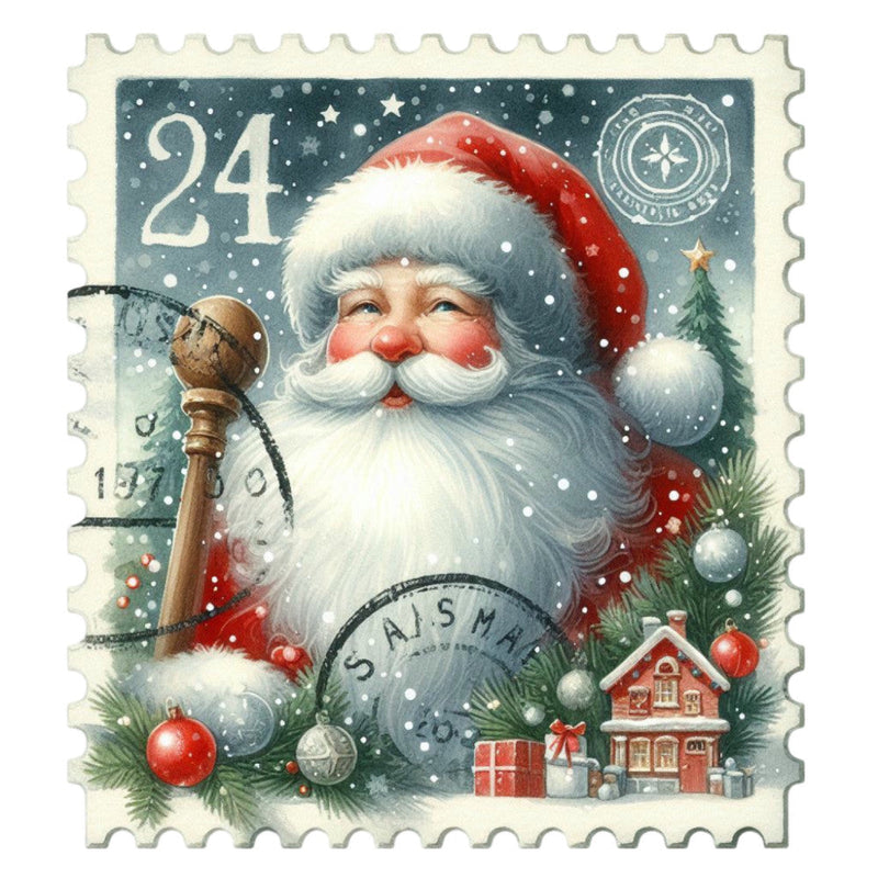 Santa Claus Postage Stamps Fabric Panel 11