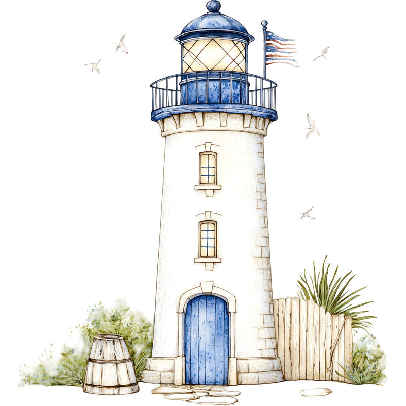 Watercolor Nautical Lighthouse Fabric Panel 16