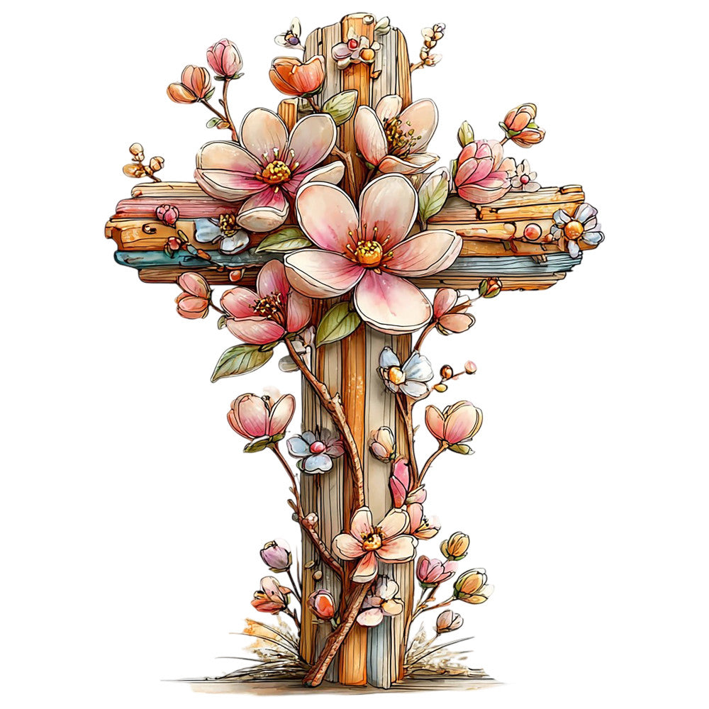 Old Rugged Floral Cross Fabric Panel 5