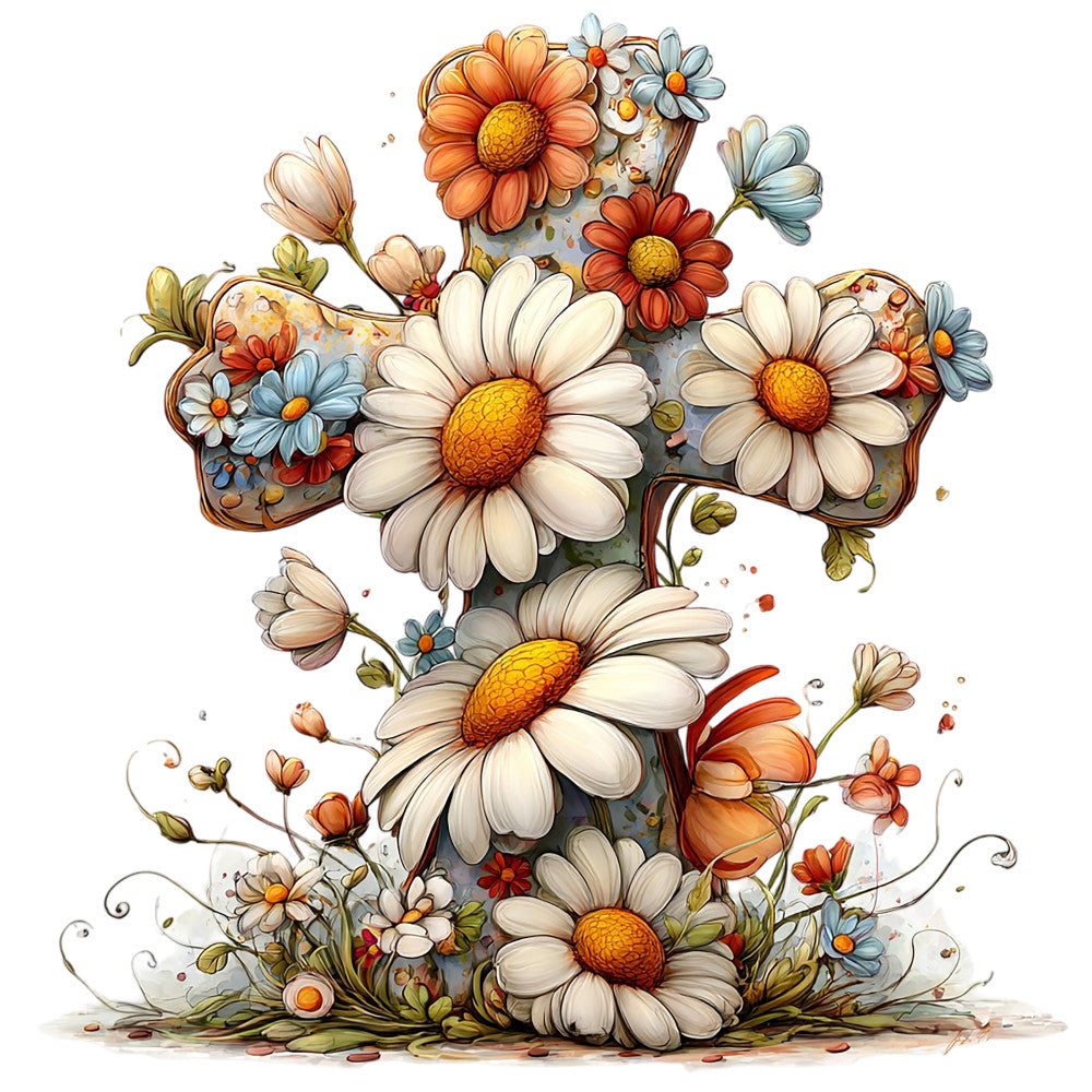 Old Rugged Floral Cross Fabric Panel 36