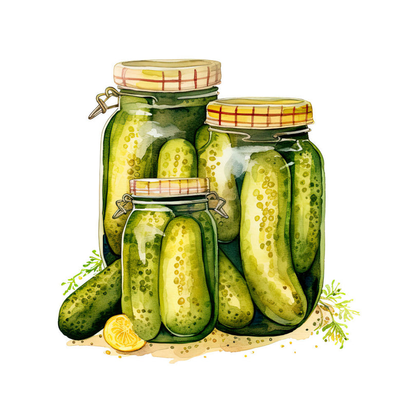 Watercolor Pickles in Jar Fabric Panel 4