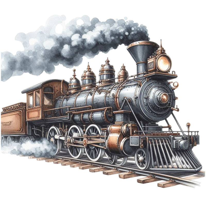 Watercolor Steam Train Fabric Panel 3