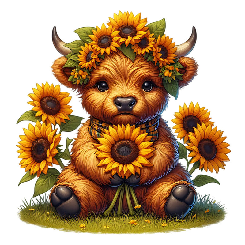 Sunflower Highland Cows Fabric Panel 19