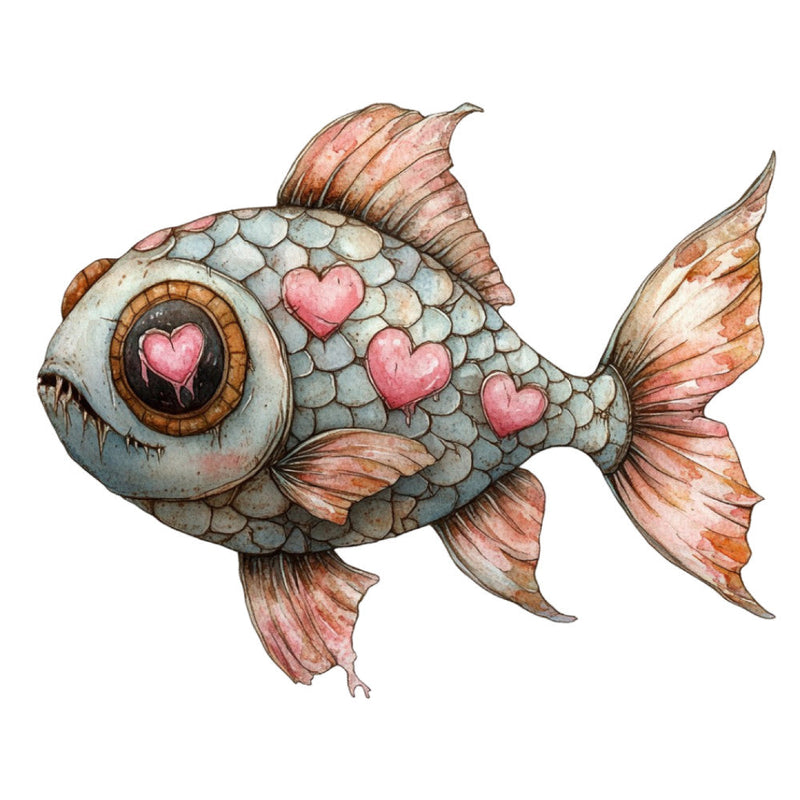 Watercolor Scary Fish Fabric Panel 21