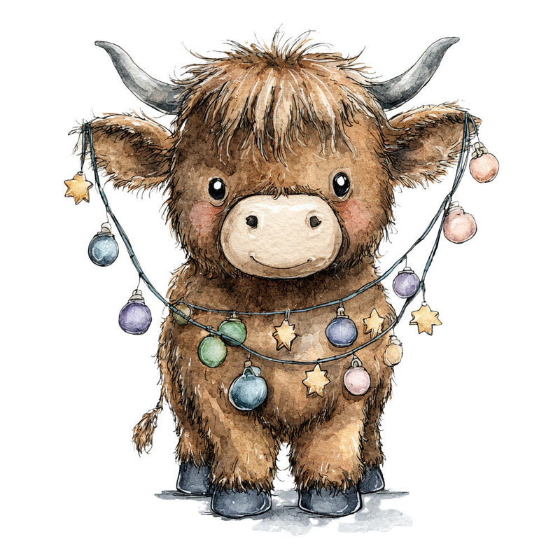 Vintage Christmas Highland Cows Fabric Panel 26