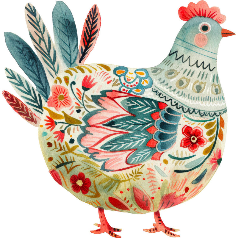 Folk Chicken Fabric Panel 3