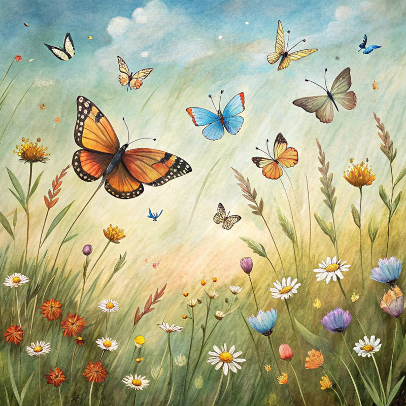 Floral Butterflies Scene Fabric Panel 6