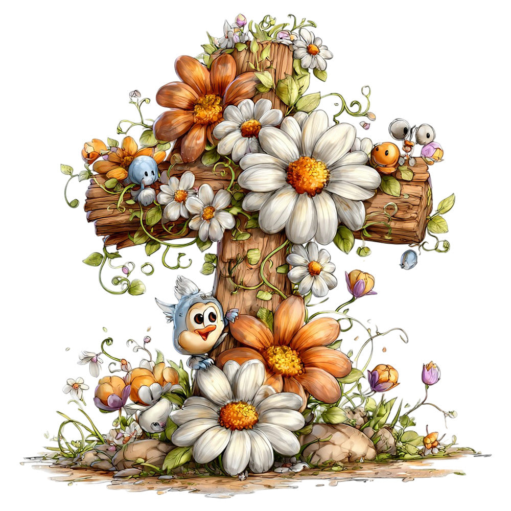 Old Rugged Floral Cross Fabric Panel 35