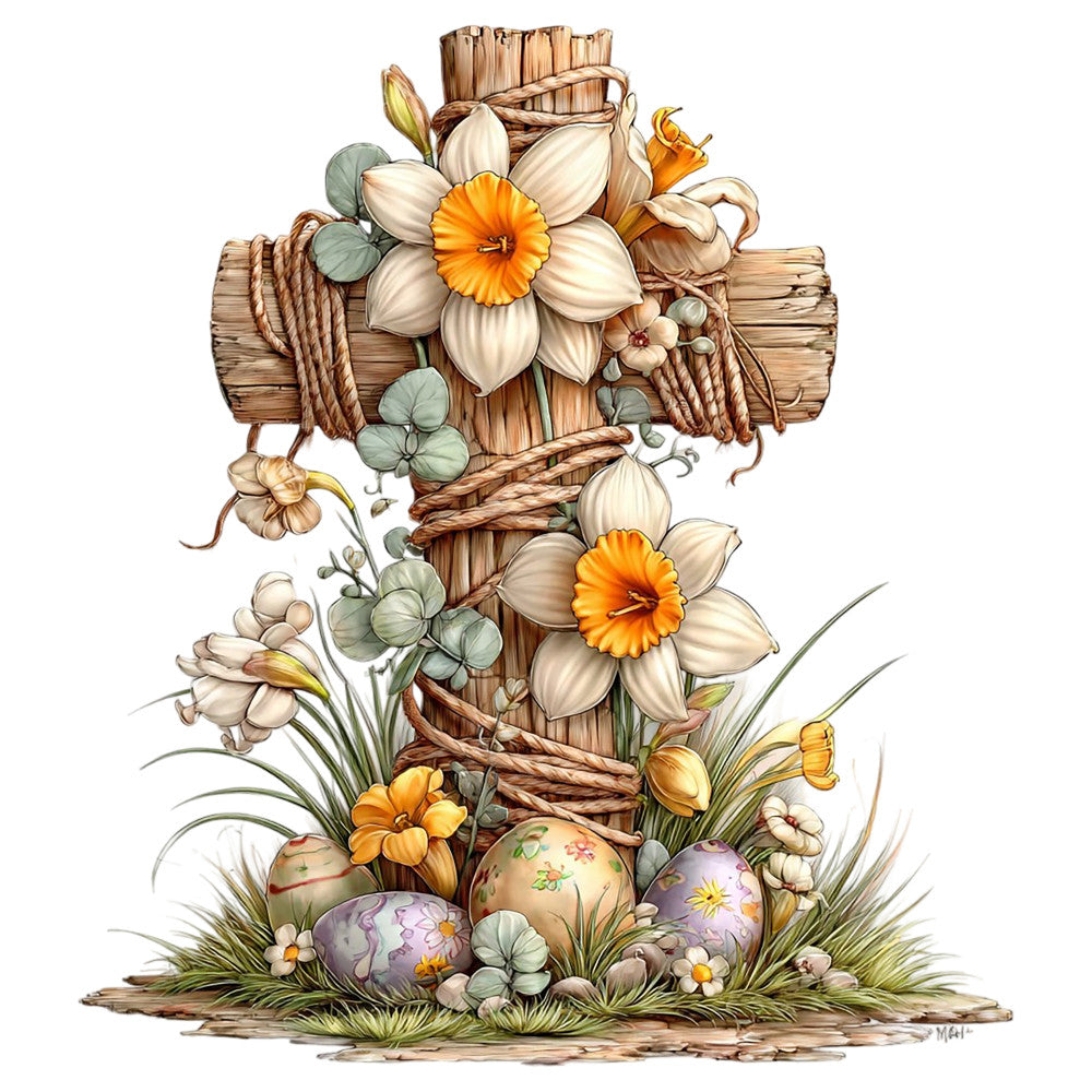 Old Rugged Floral Cross Fabric Panel 17