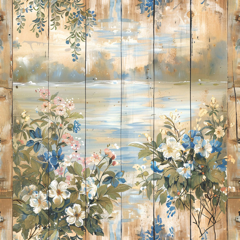 Lake on Rustic Wood Fabric Panel 12