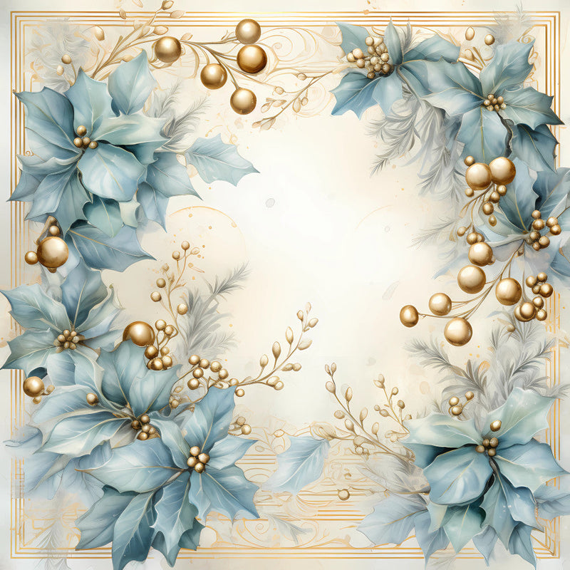 Light Blue and Gold Christmas Fabric Panel 21