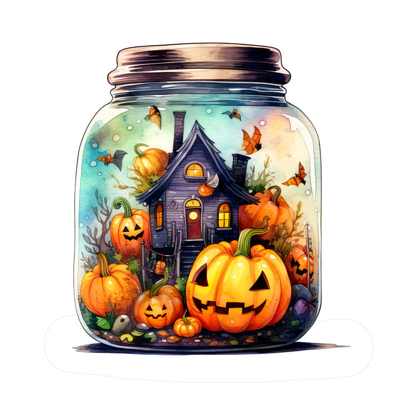 Watercolor Halloween Jar Fabric Panel 2