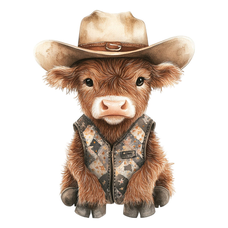 Cute Western Highland Cow Fabric Panel 17