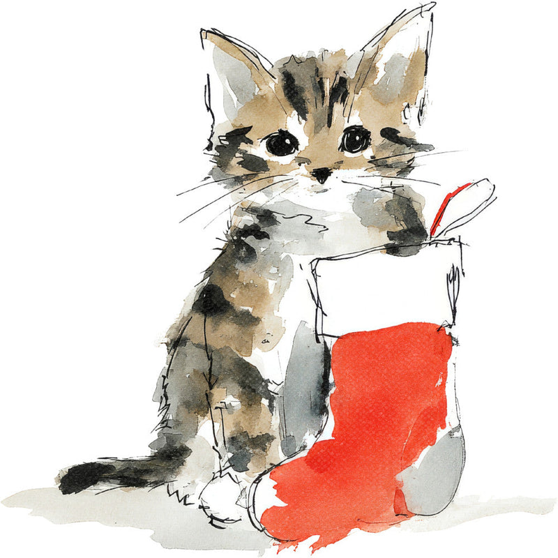 Handdrawn Christmas Cats Fabric Panel 67