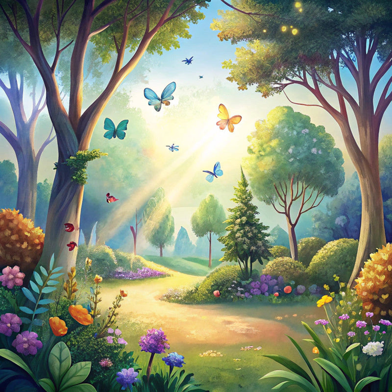 Floral Butterflies Scene Fabric Panel 21