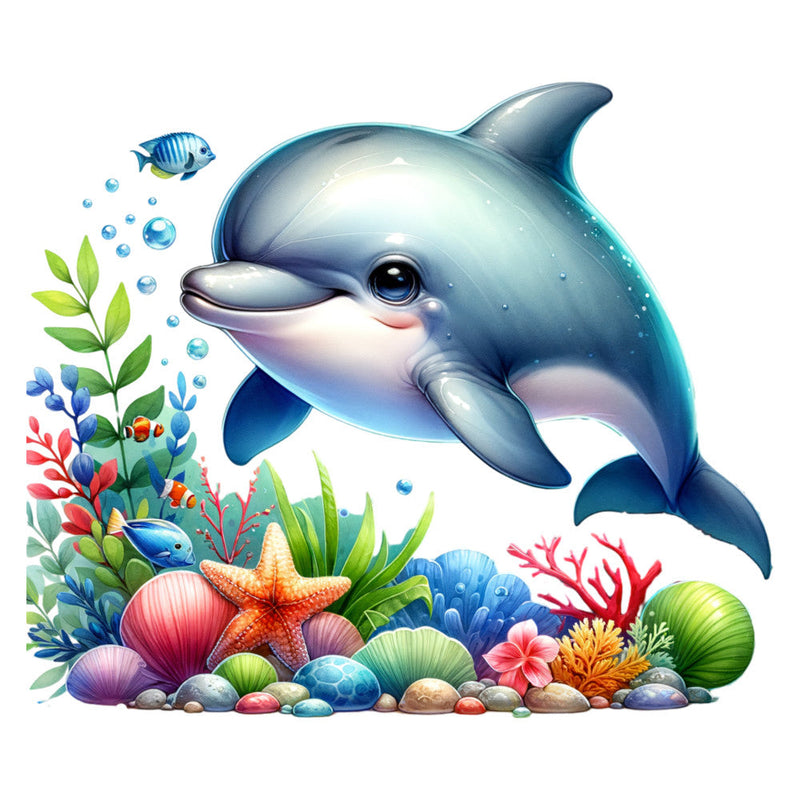Watercolor Cute Dolphin Fabric Panel 12