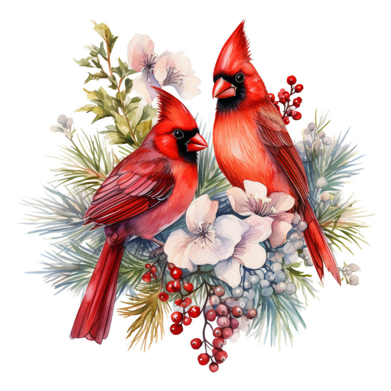 Cardinals on Flowers Fabric Panel 3