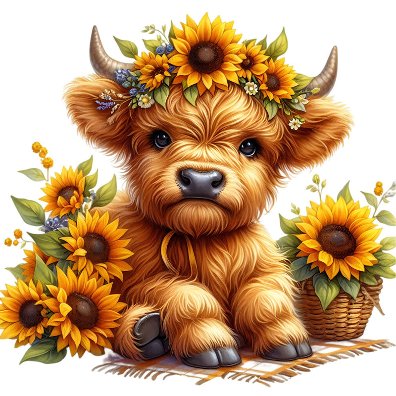 Sunflower Highland Cows Fabric Panel 12