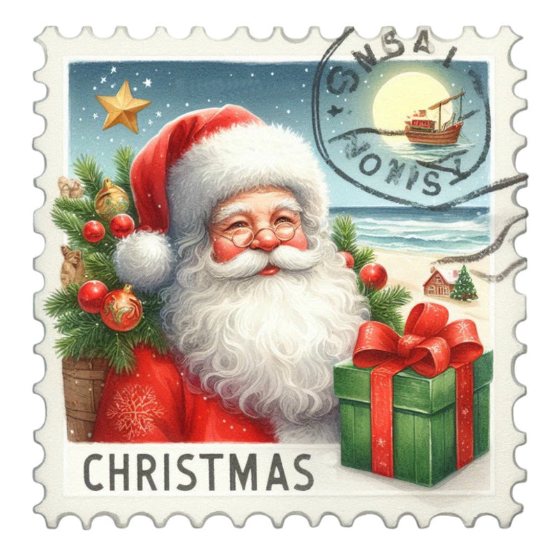 Santa Claus Postage Stamps Fabric Panel 14