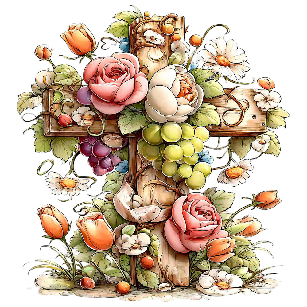 Old Rugged Floral Cross Fabric Panel 24