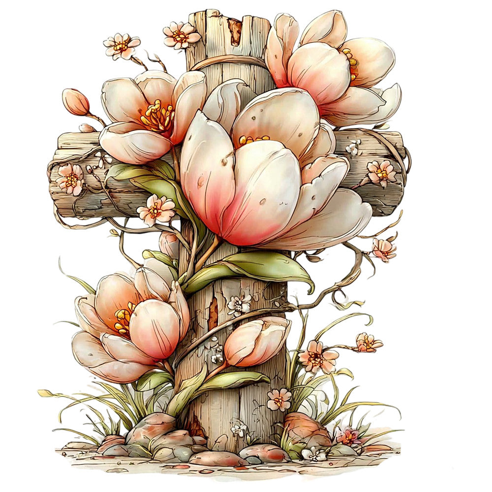 Old Rugged Floral Cross Fabric Panel 11