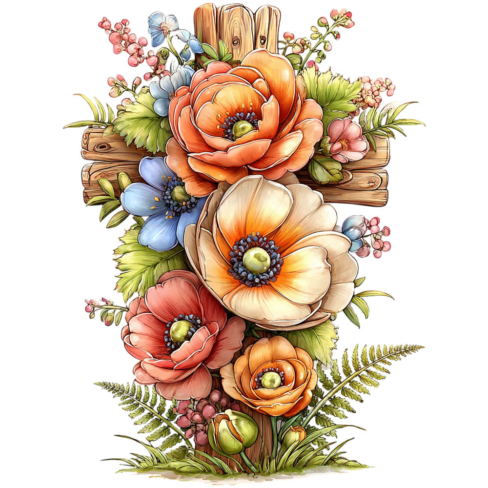 Old Rugged Floral Cross Fabric Panel 21