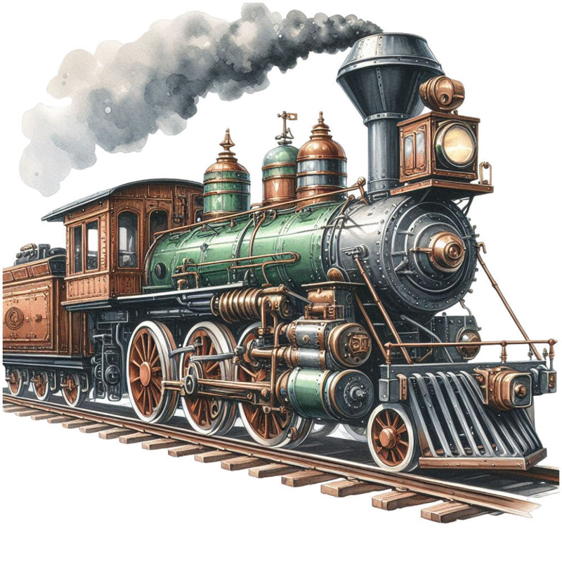 Watercolor Steam Train Fabric Panel 18
