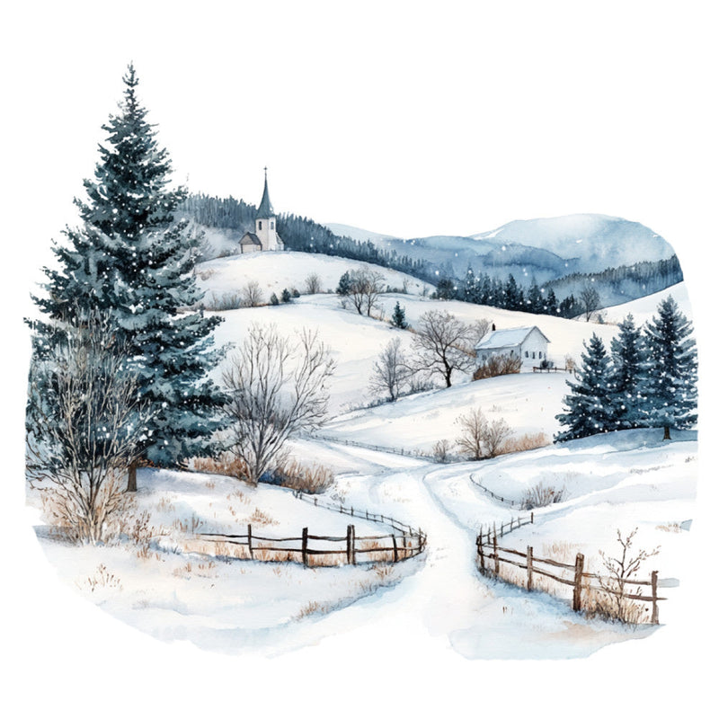 Watercolor Christmas Scene Fabric Panel 22