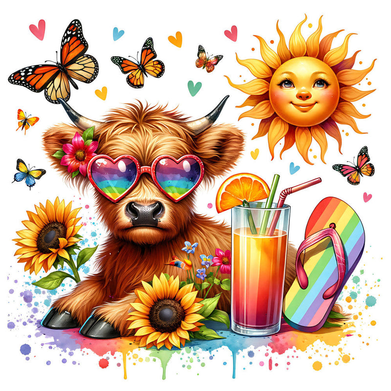 Fancy Highland Cows Fabric Panel 4