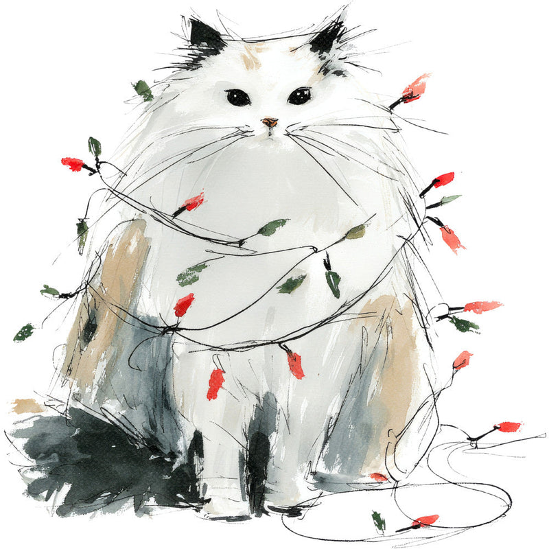 Handdrawn Christmas Cats Fabric Panel 41