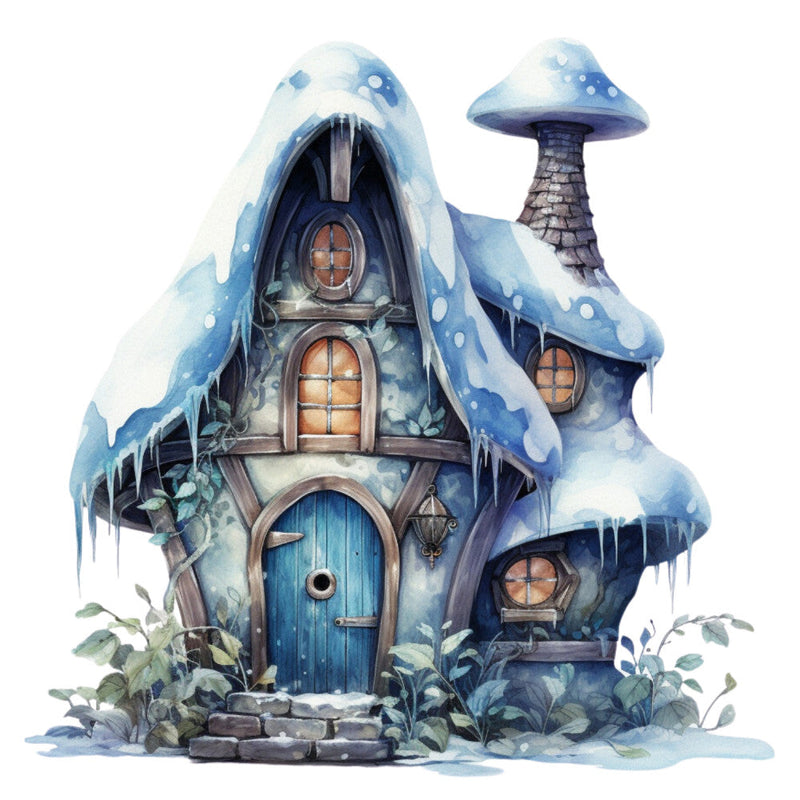 Watercolor Winter Houses Fabric Panel 46