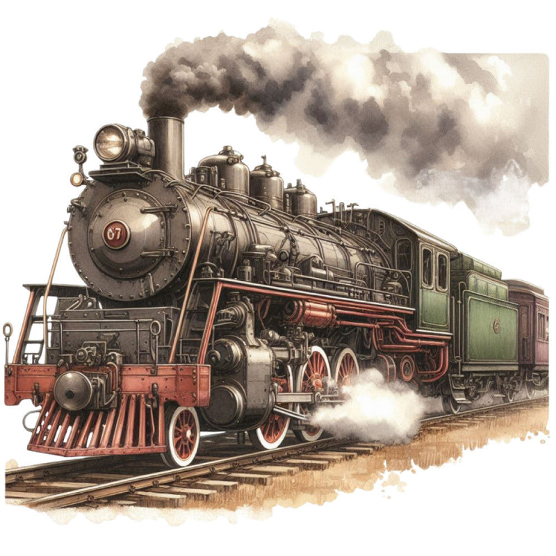 Watercolor Steam Train Fabric Panel 8