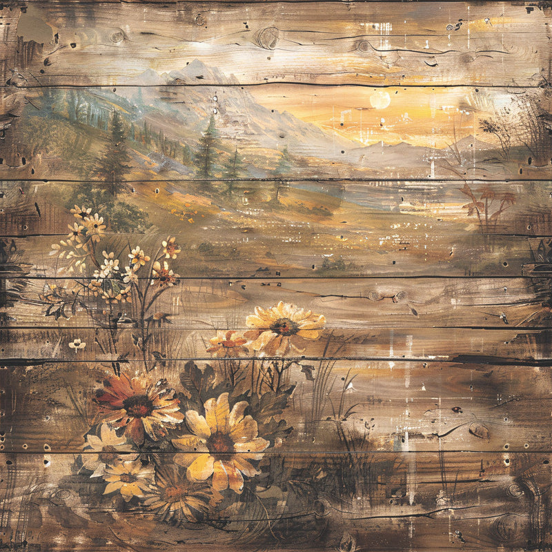 Yellowstone on Rustic Wood Fabric Panel 10
