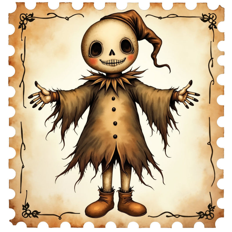 Halloween Postage Stamps Fabric Panel 2