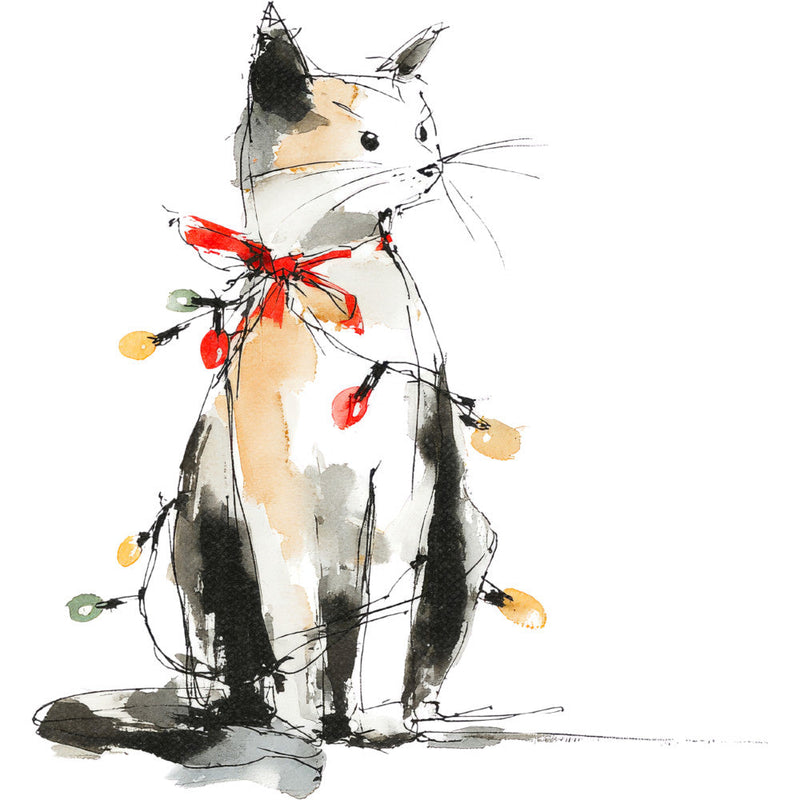 Handdrawn Christmas Cats Fabric Panel 53