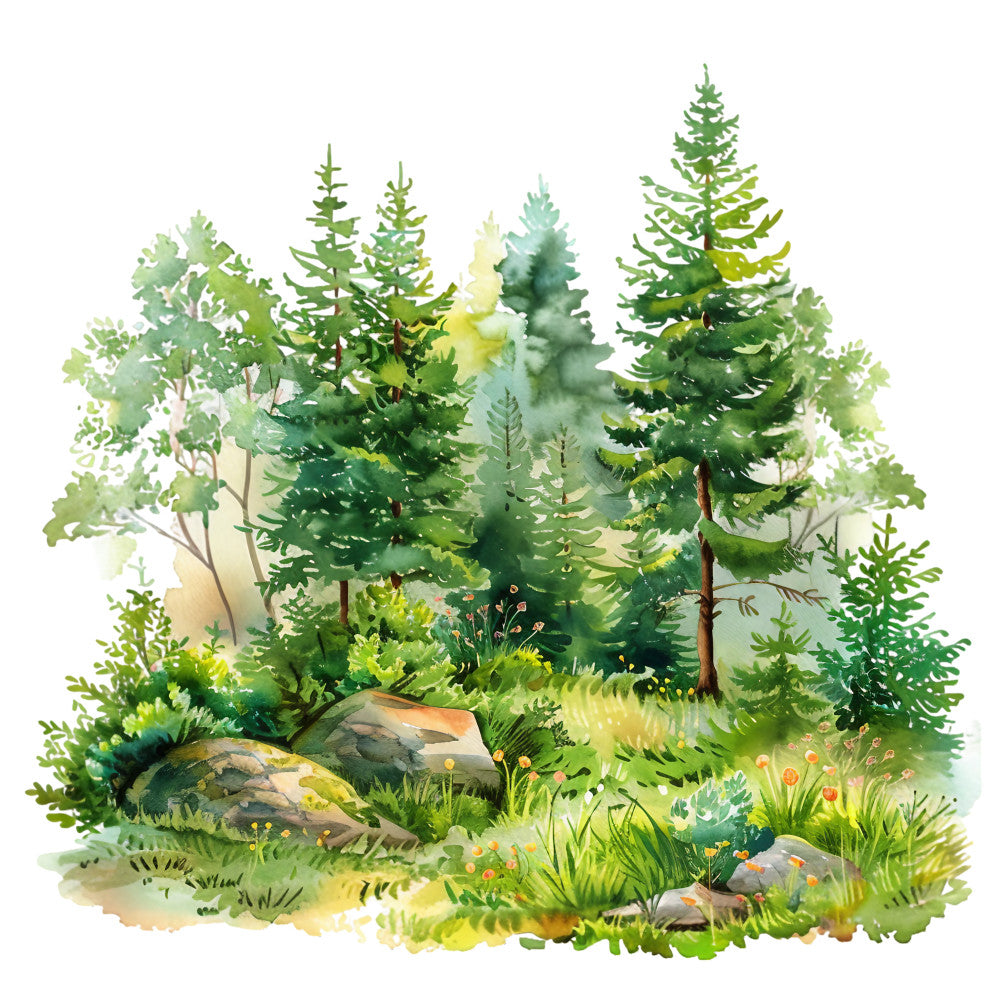 Watercolor Summer Landscapes Fabric Panel 7