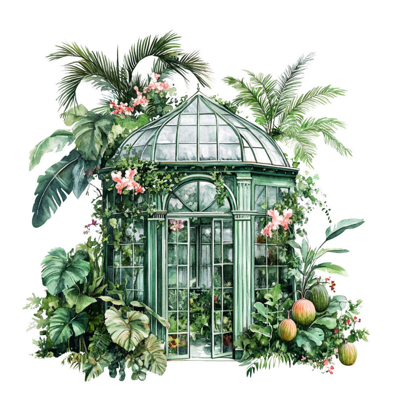 Watercolor Greenhouse Fabric Panel 5