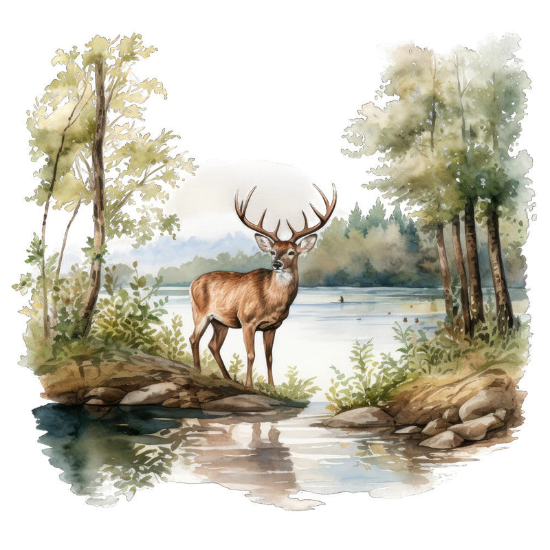 Watercolor Deer Fabric Panel 2