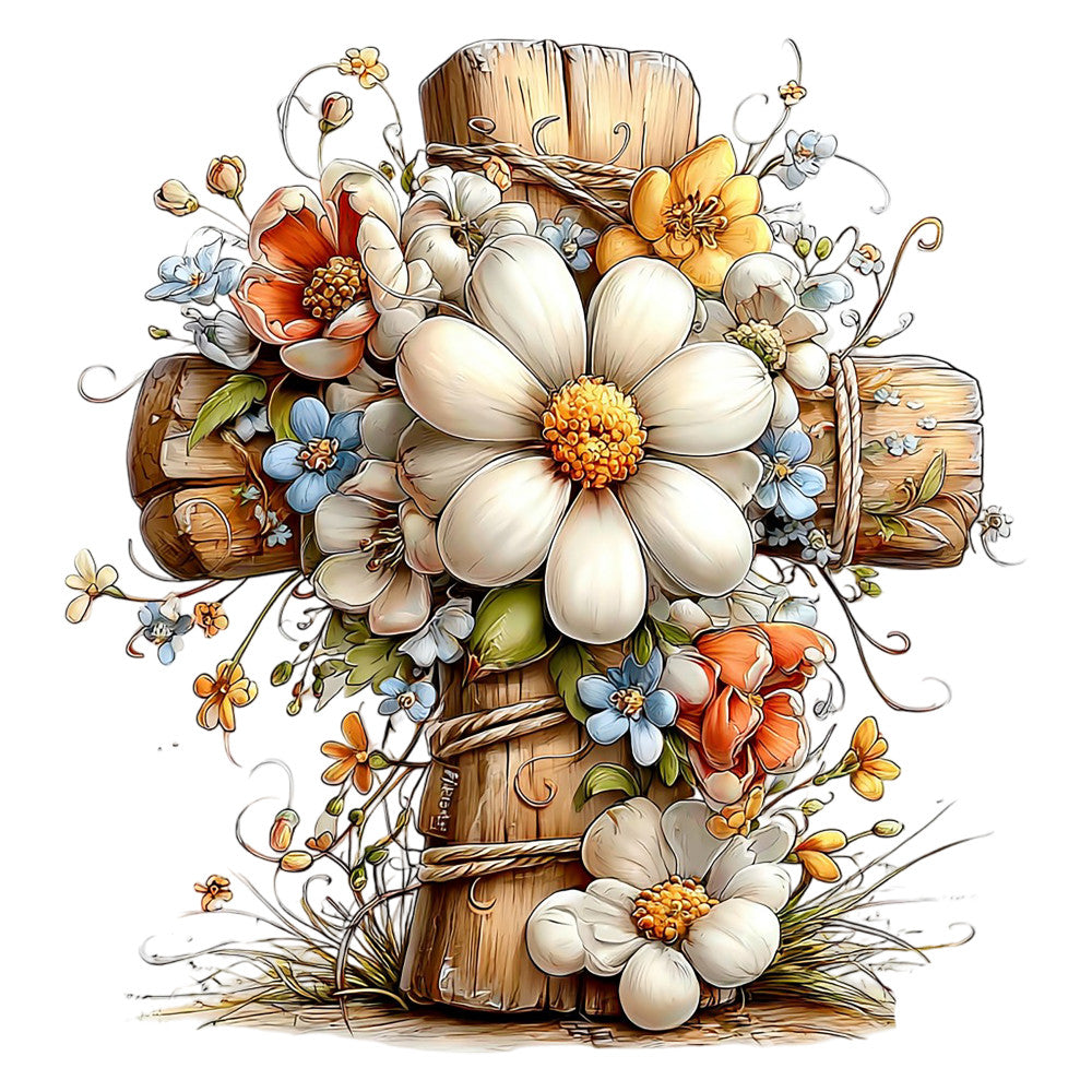 Old Rugged Floral Cross Fabric Panel 39