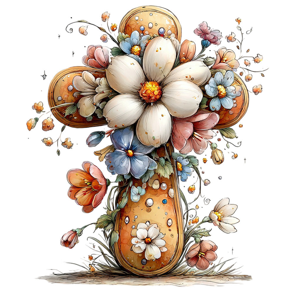 Old Rugged Floral Cross Fabric Panel 27