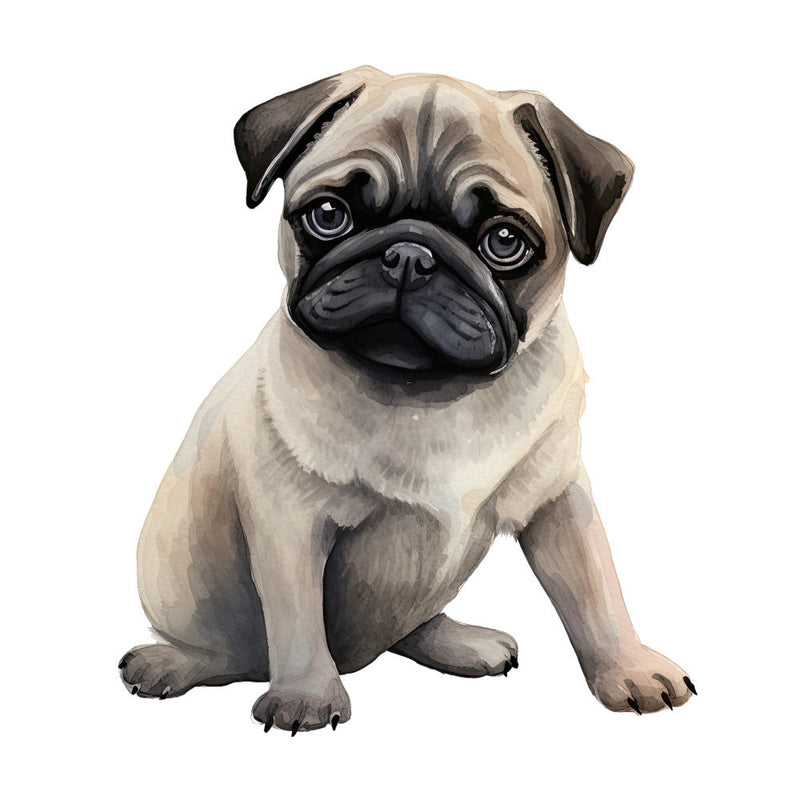 Watercolor Pug Fabric Panel 37