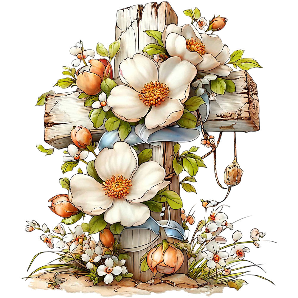 Old Rugged Floral Cross Fabric Panel 9